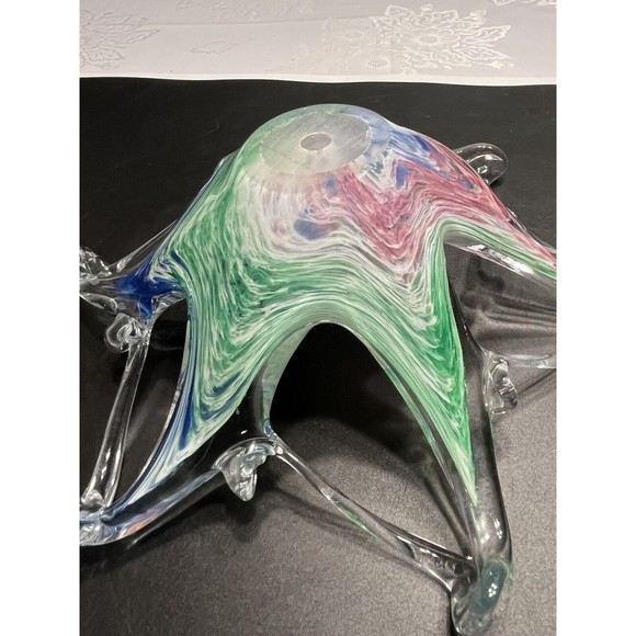 2 ~ Murano Art Glass Bowls Abstract Sculptures Blue Green Swirl Original Sticker - Picture 11 of 16